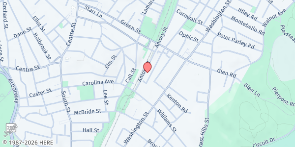 Map showing ETHOS Nutrition Department - Jamaica Plain at 555 Amory Street, Jamaica Plain, MA