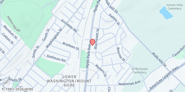 Map showing Ethos Woodbourne Café (Woodbourne Apartments) at 6 Southbourne Road, Jamaica Plain, MA