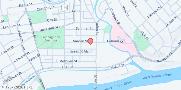 Map showing Food For The World - Food Pantry at 35 Common St, Lawrence, MA