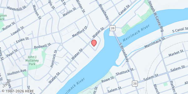 Map showing House Of Mercy at 85 Bay State Rd, Lawrence, MA