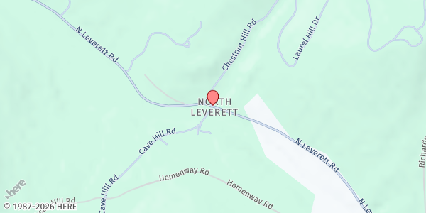 Map showing North Leverett Baptist Church Food Pantry at 70 North Leverett Road, Leverett, MA