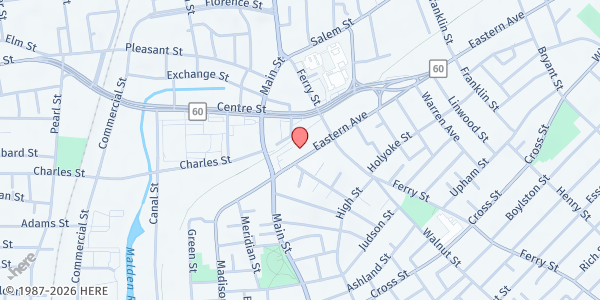 Map showing Bread of Life Food Pantry at 54 Eastern Avenue, Malden, MA