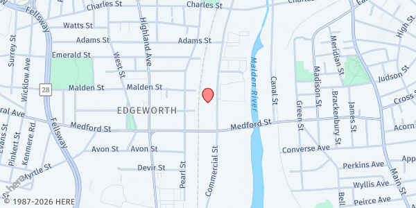 Map showing DTA Malden Transitional Assistance Office at 245 Commercial Street, Malden, MA