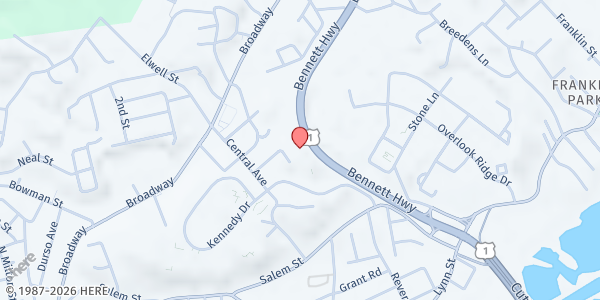 Map showing Freedom Hill Community Church Pantry at 77 Kennedy Drive, Malden, MA