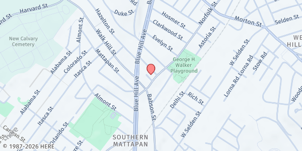 Map showing Glad Tidings Church at 573 Norfolk Street, Mattapan, MA
