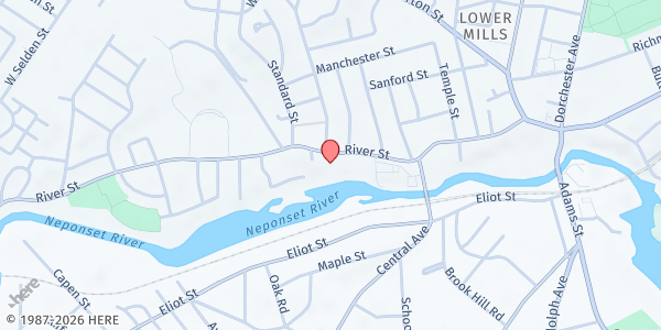 Map showing Greater Boston Nazarene Compassionate Ctr. at 130 River Street, Mattapan, MA