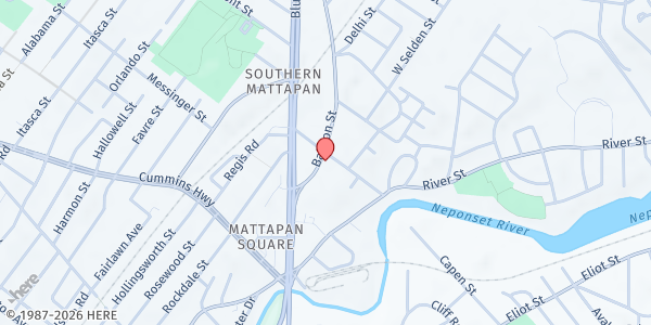 Map showing NHM/Mattapan Mobile Market - 120 Babson Street at 120 Babson Street, Mattapan, MA