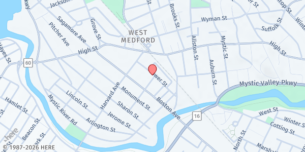 Map showing Shiloh Baptist Church - Micro Food Pantry at 1 Holton St, Medford, MA