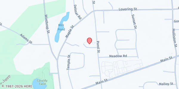 Map showing Medway Food Pantry at 600 Mahan Circle, Medway, MA