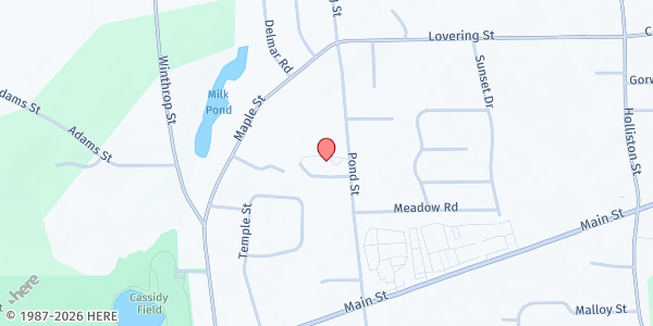 Map showing Medway Food Pantry at Mahan Circle at 600 Mahan Cir, Medway, MA