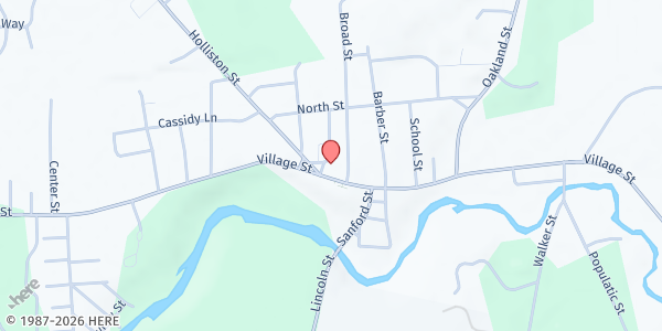 Map showing Medway Village Food Pantry at 170 Village Street, Medway, MA