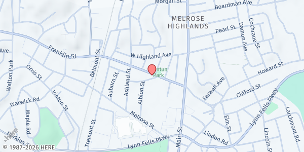 Map showing A Servant's Heart Food Pantry at 200 Franklin Street, Melrose, MA