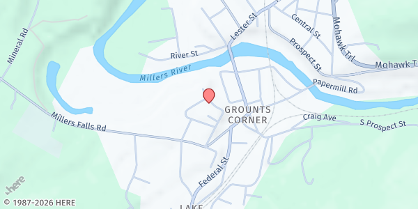 Map showing Friends of Montague Public Libraries Millers Falls Branch Food Pantry at 23 Bridge St., Millers Falls, MA