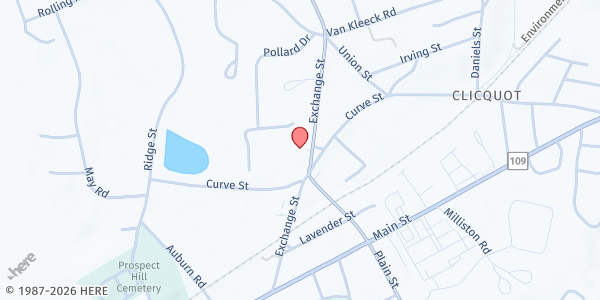 Map showing Millis Ecumenical Food Pantry at 142 Exchange Street, Millis, MA