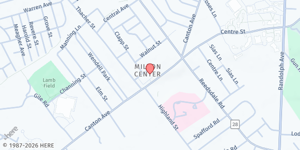 Map showing First Parish Milton at 535 Canton Avenue, Milton, MA