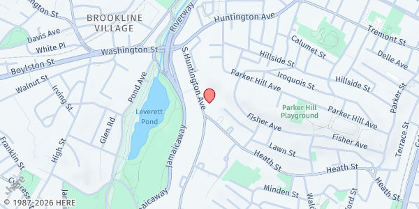 Map showing Ethos Back of the Hill Café at 100 South Huntington Avenue, Mission Hill, MA