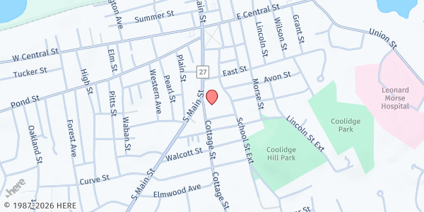 Map showing Natick Service Council Food Pantry at 2 Webster Street, Natick, MA