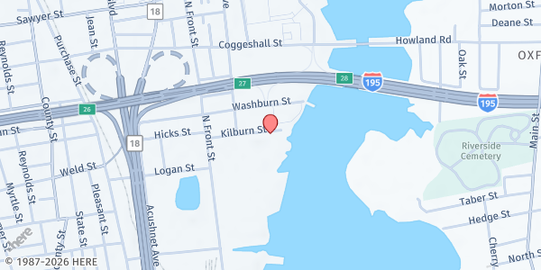 Map showing DTA New Bedford Transitional Assistance Office at 16 Kilburn Street, New Bedford, MA