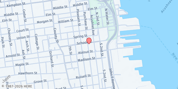 Map showing Mercy Meals and More at 634 Purchase St, New Bedford, MA