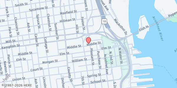 Map showing Mo Life Food Pantry at 725 Pleasant St, New Bedford, MA