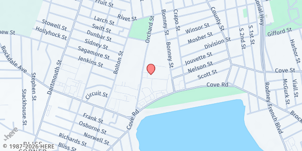 Map showing New Life Food Pantry at 1331 Cove Road, New Bedford, MA