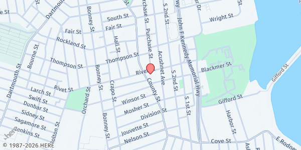 Map showing PECUSA/St. Martin's Food Pantry at 136 Rivet Street, New Bedford, MA