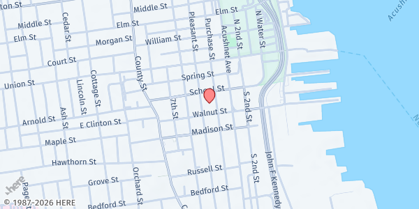 Map showing Salvation Army Parking Lot at 619 Purchase St, New Bedford, MA