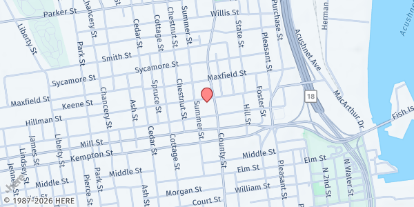 Map showing St. Lawrence Parish Food Pantry at 110 Summer Street, New Bedford, MA