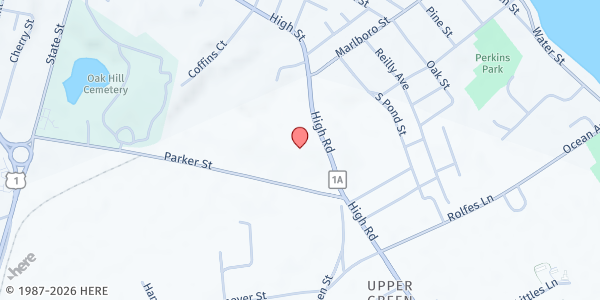 Map showing First Parish Newbury Food Pantry at 20 High Road, Newbury, MA