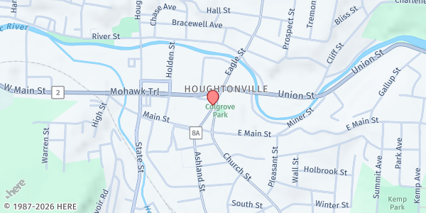 Map showing Northern Berkshire Interfaith Action Initiative Friendship Center Food Pantry at 45 Eagle Street, North Adams, MA