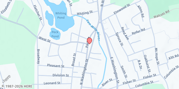 Map showing AACC/Food 'n Friends II at 75 Park St., North Attleboro, MA