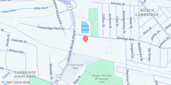 Map showing St. James Helping Hands Food Pantry at 364 Rindge Avenue, North Cambridge, MA
