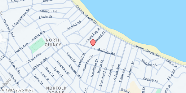Map showing Sanger Center for Compassion at 282 Billings Road, North Quincy, MA
