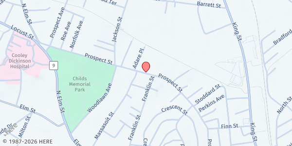 Map showing Northampton Survival Center at 265 Prospect Street, Northampton, MA