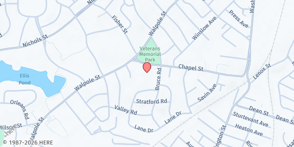 Map showing Norwood Food Pantry at 150 Chapel Street, Norwood, MA