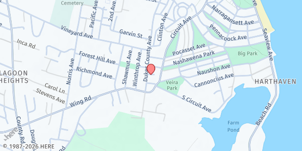 Map showing Island Food Pantry at 114 Dukes County Ave, Oak Bluffs, MA