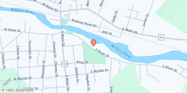 Map showing Franklin County Community Meals Program Orange Food Pantry at 81 East River Street, Orange, MA