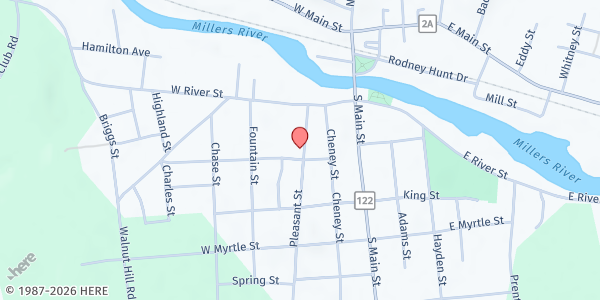 Map showing Franklin County Community Meals Program Orange Meal Site at 104 South Main Street, Orange, MA