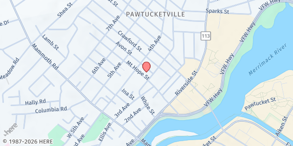 Map showing Dwelling House of Hope at 125 Mount Hope Street, Pawtucketville, MA