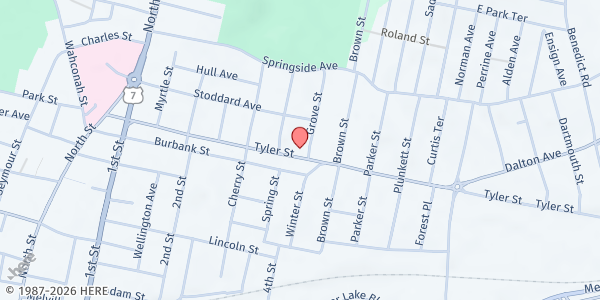 Map showing Berkshire Dream Center Bread of Life Market at 475 Tyler Street, Pittsfield, MA