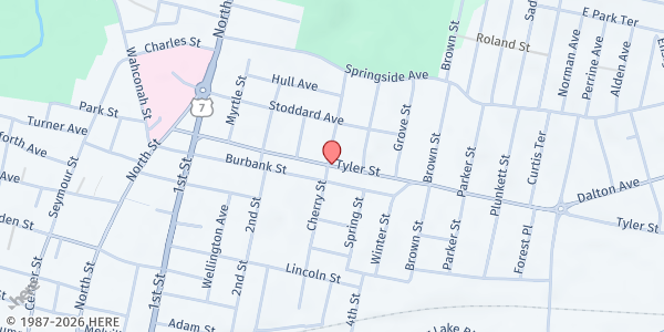 Map showing Berkshire Dream Center Bright Morningstar Kitchen at 475 Tyler Street, Pittsfield, MA