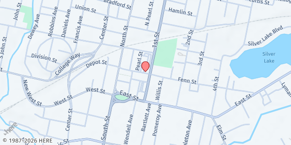 Map showing Roots & Dreams and Mustard Seeds Mercado De Vida at 119 Fenn St., Pittsfield, MA