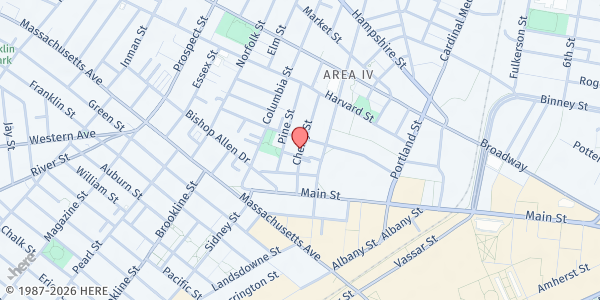 Map showing Margaret Fuller Neighborhood House Food Pantry at 71 Cherry Street, The Port, MA