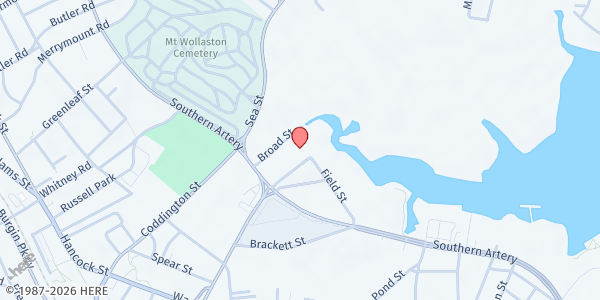 Map showing Father Bill's Place at 39 Broad Street, Quincy, MA