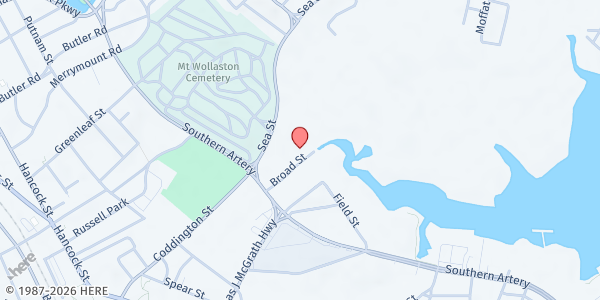 Map showing FBMS/Father Bill's Place at 38 Broad St., Quincy, MA