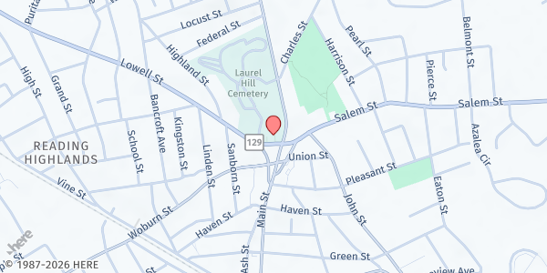 Map showing Reading Food Pantry at 6 Salem St, Reading, MA