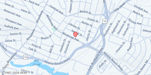 Map showing First Congregational Church of Revere - Food Pantry at 200 Winthrop Ave, Revere, MA