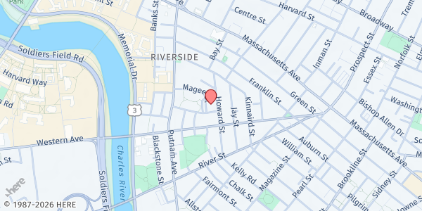 Map showing Cambridge Community Center at 5 Callender Street, Riverside, MA