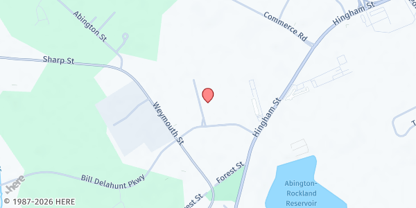 Map showing Weymouth Food Pantry at 40 Reservoir Park Dr, Rockland, MA