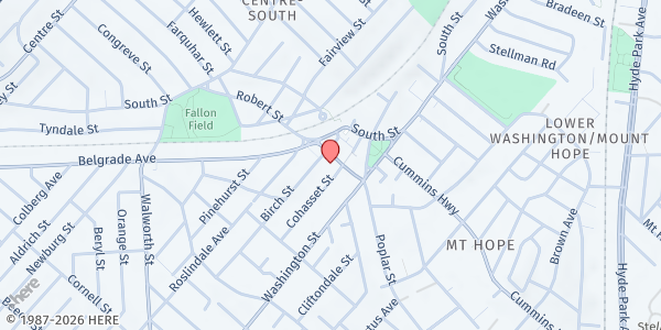Map showing ABCD Food Pop-Up - Roslindale at 19 Corinth Street, Roslindale, MA